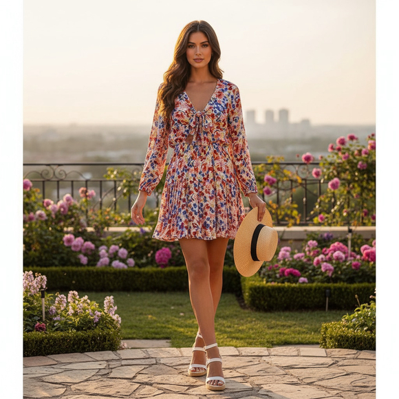 l*space Dresses & Skirts - L*Space Floral Flowers Forever Stay Golden Cover-Up Mini Dress Size Large